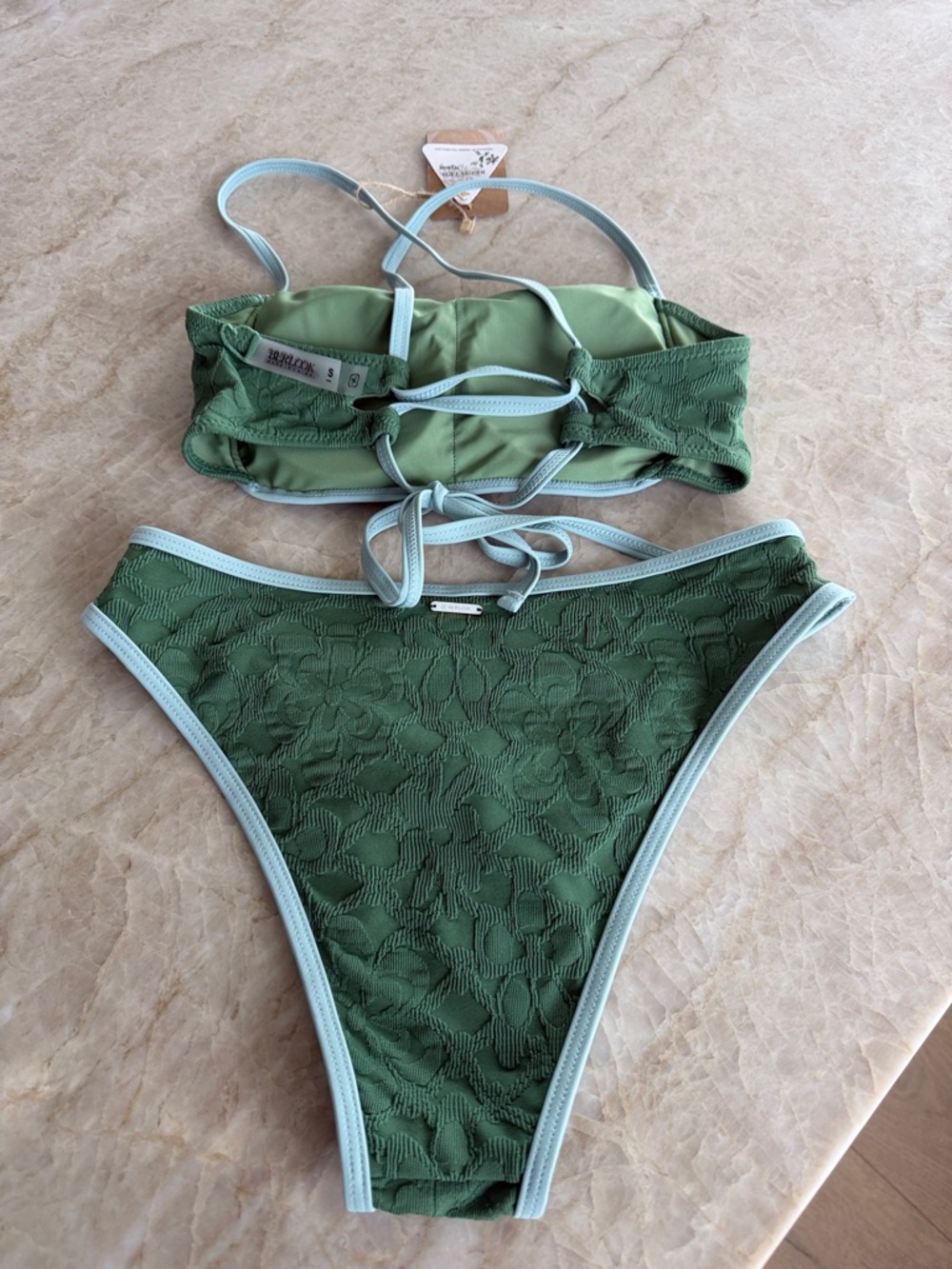 Berlook Bikini Set Small Dark Green Jacquard X Cross Bikini Top NEW - Picture 8 of 9